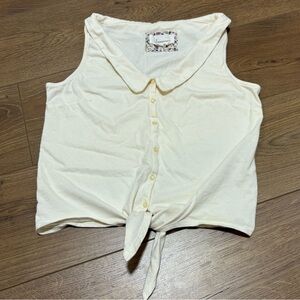 Anthropologie Cream Sleeveless Button-Up Top Peter Pan Collar Small Tie Front